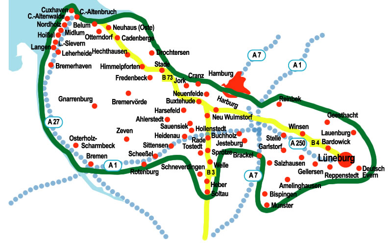 Unser Abholgebiet mit TAXI-Transfer